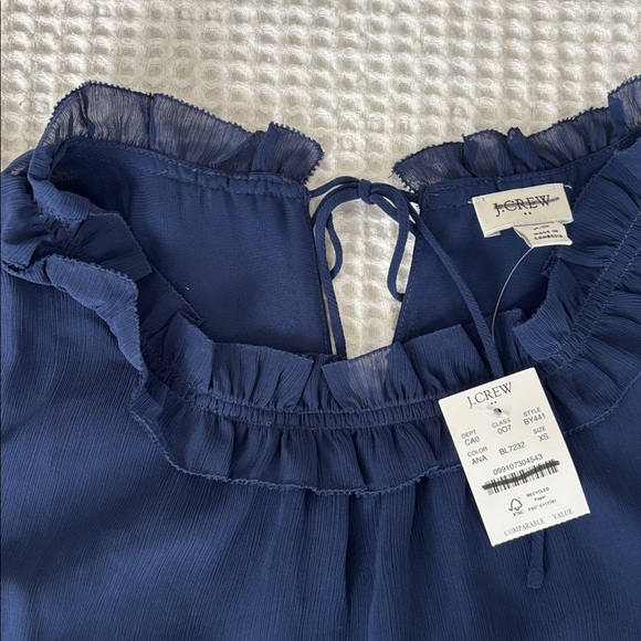 NWT J Crew Navy Blue Ruffle crinkle sleeveless blouse top chiffon size XS - Picture 3 of 8